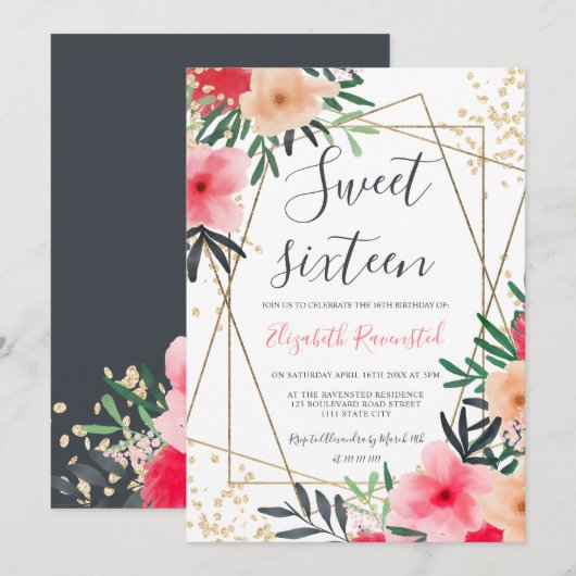 Gematigde roze goudgrens, zestien zoete roze kaart (Voorkant / Achterkant)