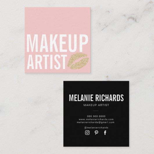 Gematigde roze make-up schoonheid vierkante visitekaartje (Voorkant / Achterkant)