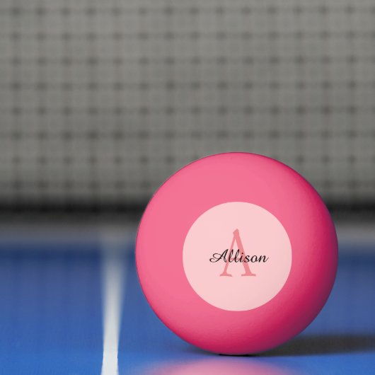 Gematigde roze meisjesmonogram Persoonlijke naam Pingpongbal (Net)