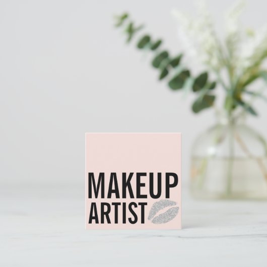 Gematigde, roze zwarte make-up schoonheid vierkante visitekaartje (Staand voorkant)