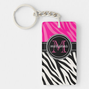 Gematigde zwarte roze zebra Afdrukken op maat Sleutelhanger