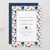 Gember en marine waterverf bloemen bruiloft kaart (Voorkant / Achterkant)