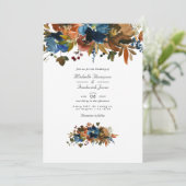 Gember en marineblauwe bloemencode met QR-code RSV Kaart (Staand voorkant)