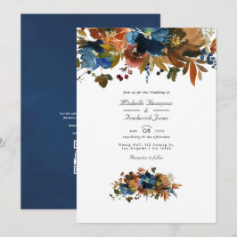 Gember en marineblauwe bloemencode met QR-code RSV Kaart