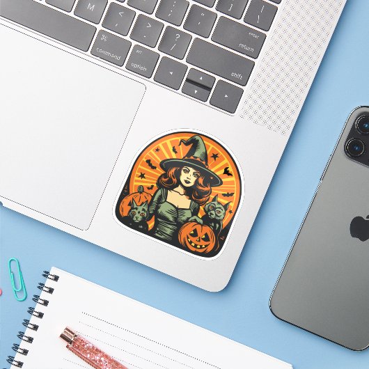 gember heks Halloween Sticker (Laptop met iPhone)