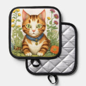 Gember Kat en bloemen Pannenlap (Voorkant / Achterkant)