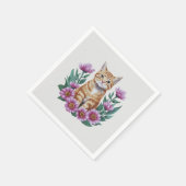 Gember kat in bloemen servet (Hoek)