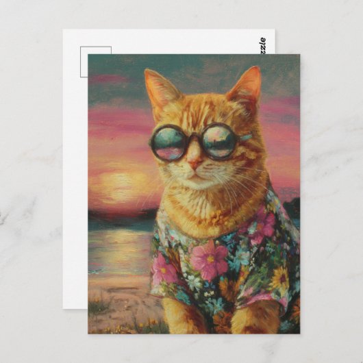 Gember Kat in een zonnebril Briefkaart (Voorkant / Achterkant)