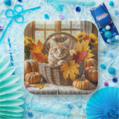 Gember Kat in Herfst Mand Papieren Bordje (Feest)