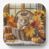 Gember Kat in Herfst Mand Papieren Bordje (Voorkant)