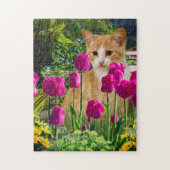 Gember Kat in Tulip Tuin Legpuzzel (Verticaal)