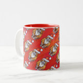 Gember Kat Kerstmis Op Rood Tweekleurige Koffiemok (Voorkant links)