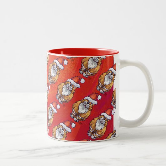 Gember Kat Kerstmis Op Rood Tweekleurige Koffiemok (Rechts)