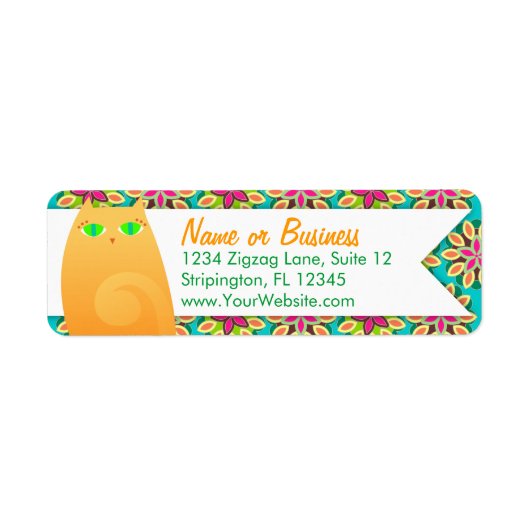  gember Kat op Bloemen - Custom Labels (Voorkant)
