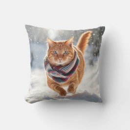 Gember kat rennen in sneeuwvlokken kussen