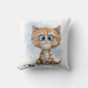 Gember Kitten met Muis Cartoon Kussen
