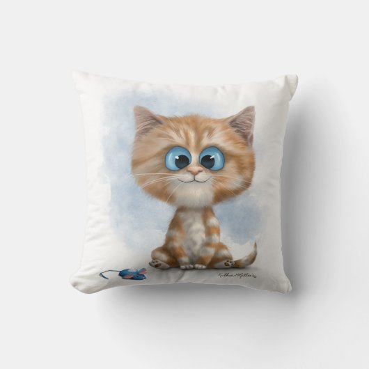 Gember Kitten met Muis Cartoon Kussen (Voorkant)