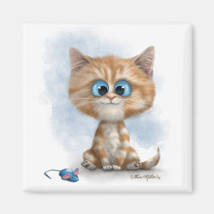 Gember Kitten met Muis Cartoon Magneet