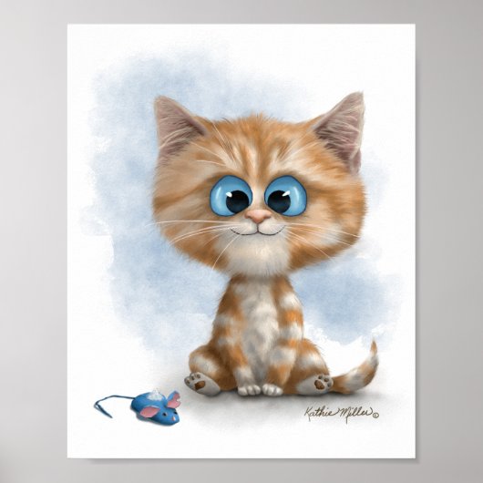 Gember Kitten met Muis Cartoon Poster (Voorkant)
