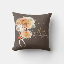 Gember Meisje met Pompoen Thanksgiving Kussen