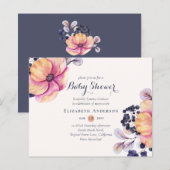 Gember Navy Bloemen Baby Shower Uitnodigingen BUDG (Voorkant / Achterkant)