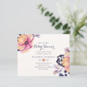 Gember Navy Bloemen Baby Shower Uitnodigingen BUDG (Staand voorkant)