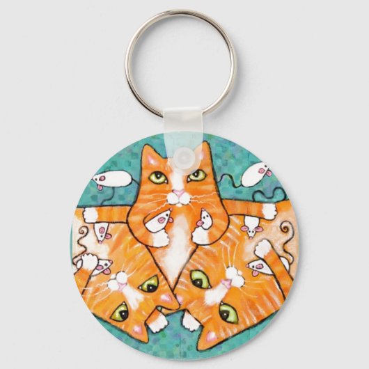 Gember Tabby Katten Met Speeltjes Sleutelhanger (Voorkant)