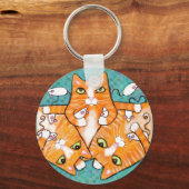 Gember Tabby Katten Met Speeltjes Sleutelhanger (Voorkant)