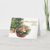 Gember Tabby Kitten Rieten Mand Kerstmis Feestdagen Kaart (Voorkant)