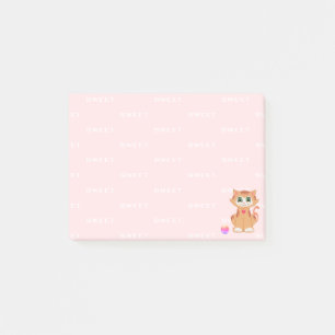 Gember Tabby Poes Kat Cartoon op Roze Post-it® Notes