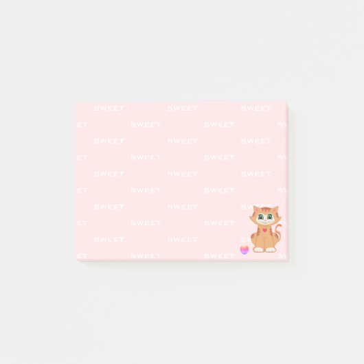 Gember Tabby Poes Kat Cartoon op Roze Post-it® Notes (Voorkant)