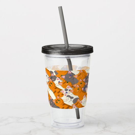 Gember wit zwart kat diagonaal patroon acryl drinkbeker (Links)