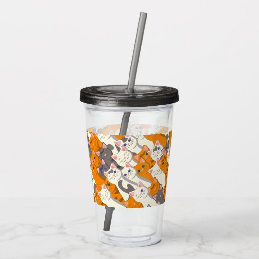 Gember wit zwart kat diagonaal patroon acryl drinkbeker (Achterkant)