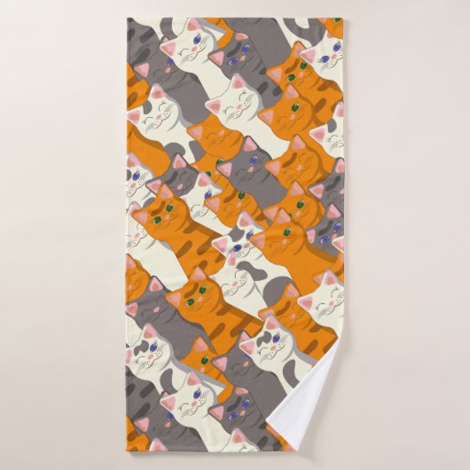 Gember wit zwart kat diagonaal patroon badhanddoek (Badhanddoek)