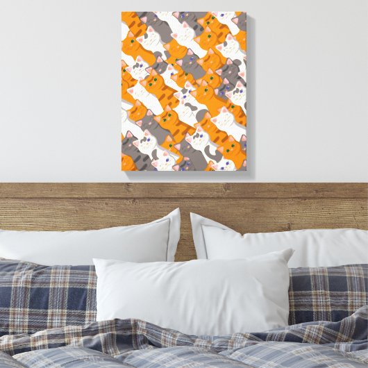 Gember wit zwart kat diagonaal patroon canvas afdruk (Insitu (Slaapkamer))