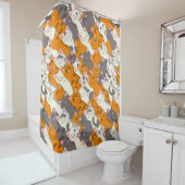 Gember wit zwart kat diagonaal patroon douchegordijn (In situ)