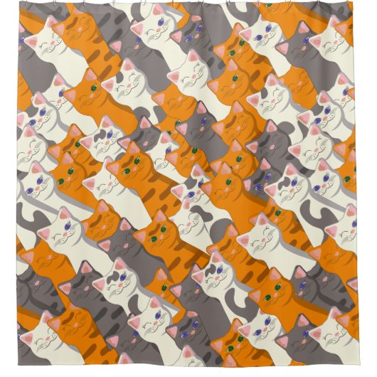 Gember wit zwart kat diagonaal patroon douchegordijn (Voorkant)