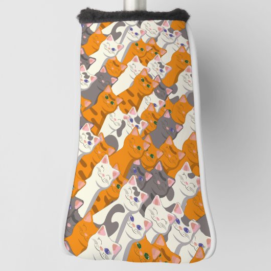 Gember wit zwart kat diagonaal patroon golfheadcover (Draai 90)