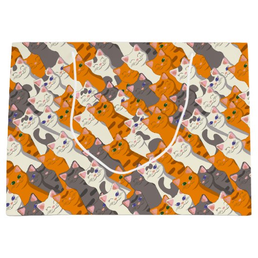 Gember wit zwart kat diagonaal patroon groot cadeauzakje (Voorkant)