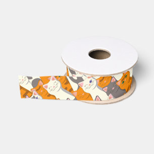 Gember wit zwart kat diagonaal patroon grosgrain lint