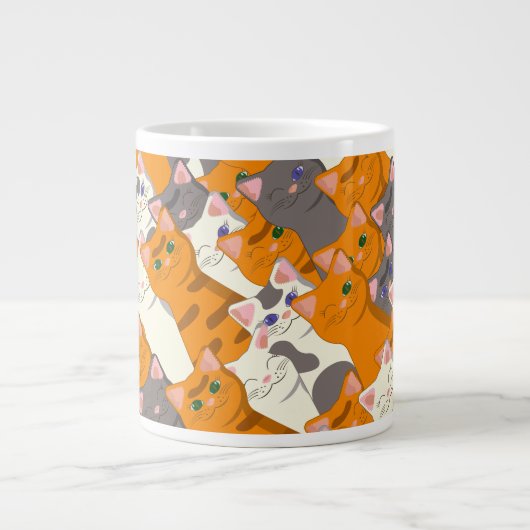 Gember wit zwart kat diagonaal patroon grote koffiekop (Voorkant)