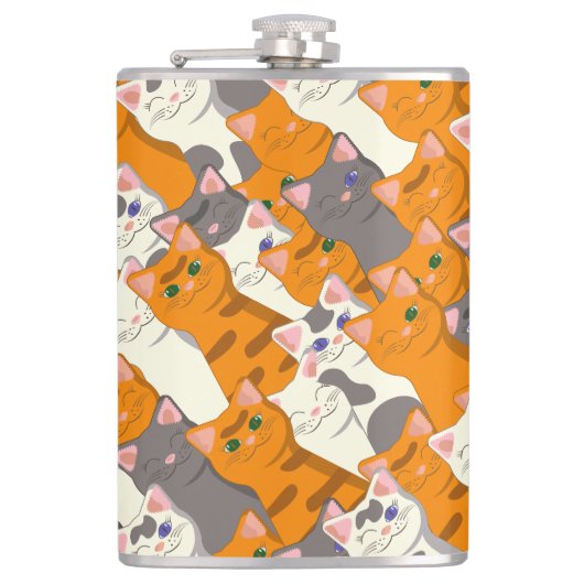 Gember wit zwart kat diagonaal patroon heupfles (Voorkant)