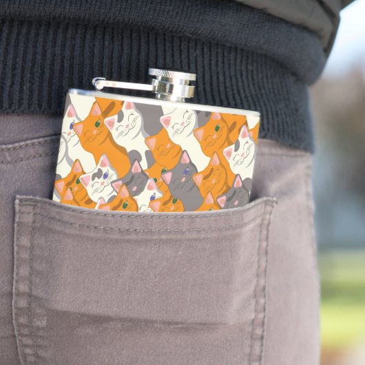 Gember wit zwart kat diagonaal patroon heupfles (Voorbeeld)