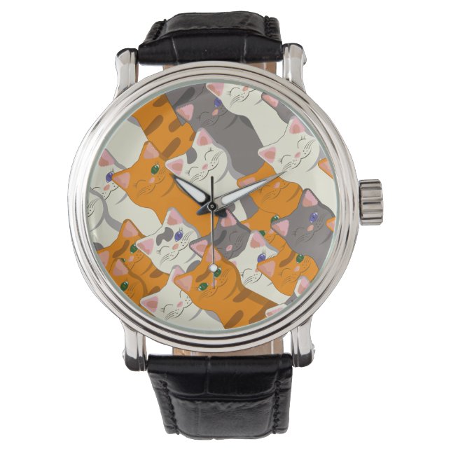 Gember wit zwart kat diagonaal patroon horloge (Voorkant)