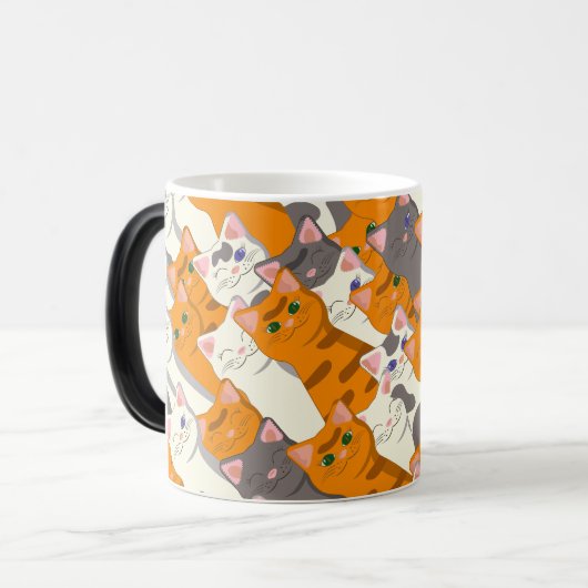 Gember wit zwart kat diagonaal patroon magische mok (Voorkant links)