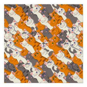 Gember wit zwart kat diagonaal patroon perfect poster