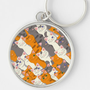 Gember wit zwart kat diagonaal patroon sleutelhanger