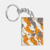 Gember wit zwart kat diagonaal patroon sleutelhanger (Voorkant Links)