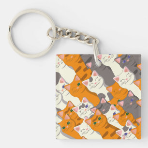 Gember wit zwart kat diagonaal patroon sleutelhanger