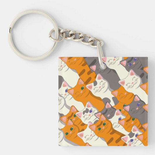 Gember wit zwart kat diagonaal patroon sleutelhanger (Voorkant)